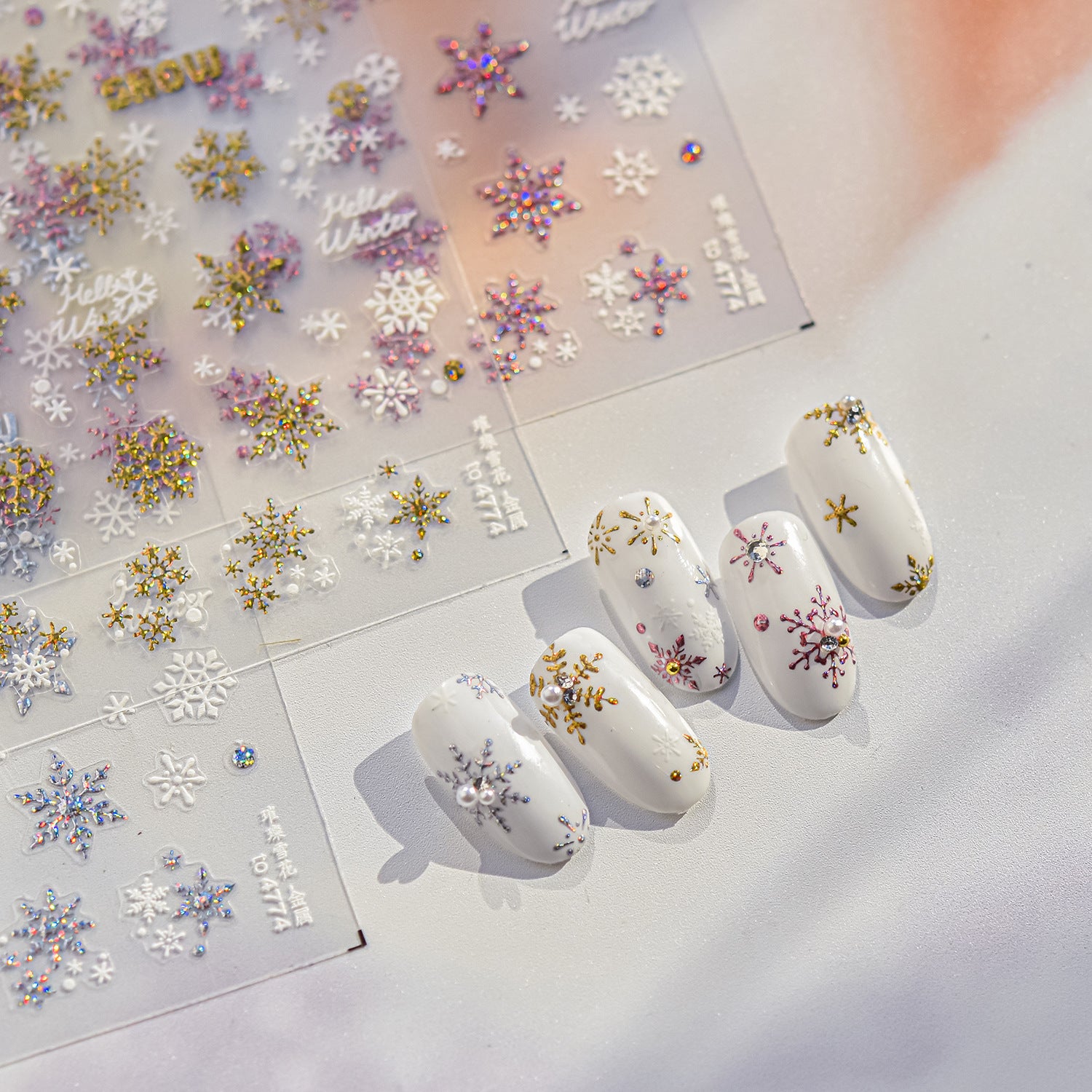 Glitter Snowflake & Winter Greeting Nail Sticker Set – "Sparkling Winter Snow"