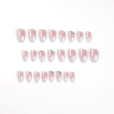 Pieza de arte de uñas rosa y blanco con cambio gradual, uñas postizas cortas con pétalos de diamantes de imitación, parche para uñas postizas, uñas postizas al por mayor | 365nails