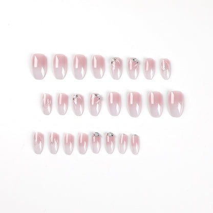 Nail art piece pink and white gradual change press on nails short petal rhinestone nail art patch press on nails press on nails wholesale｜365nails