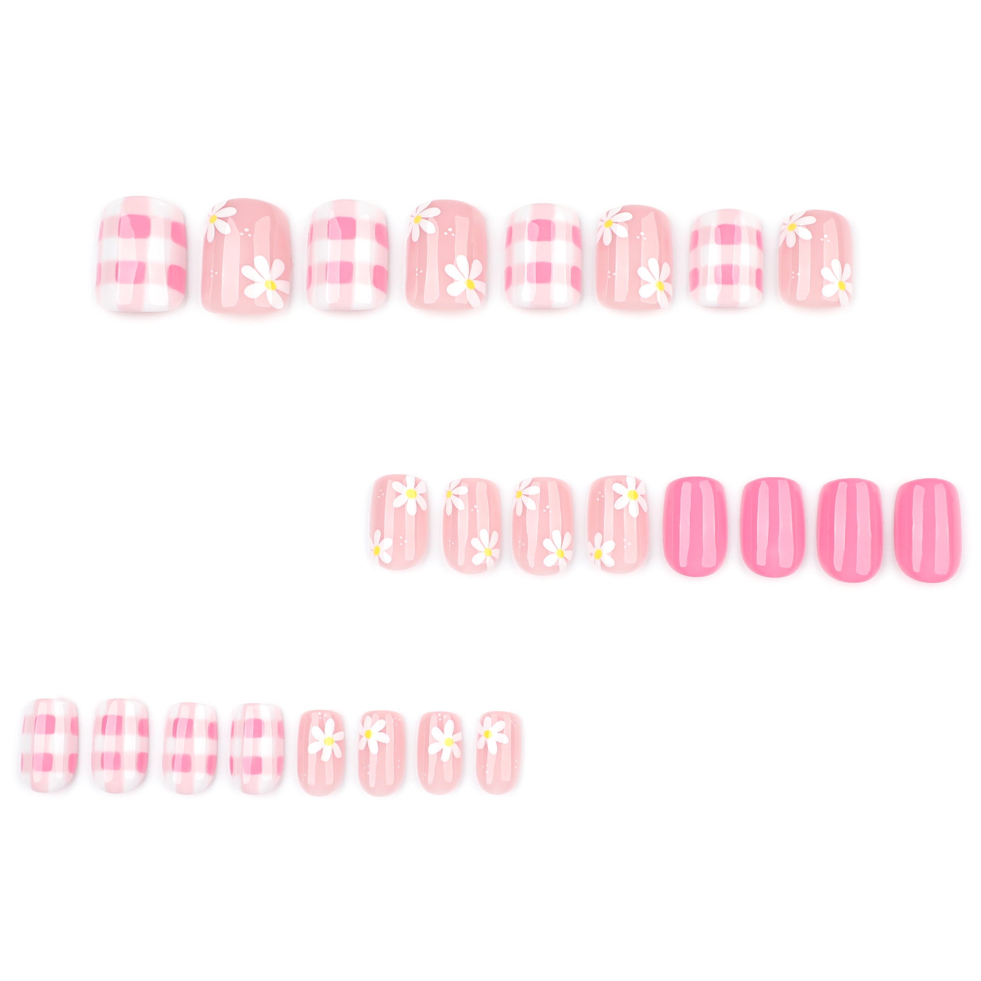 Fresh white daisy flower short square press-on nails