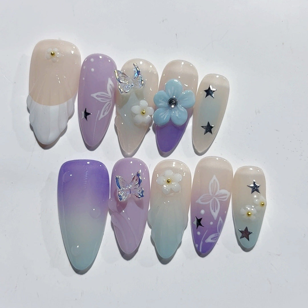 Sussurro do Oceano: "Maré Lavanda" – Unhas Postiças de Amêndoa