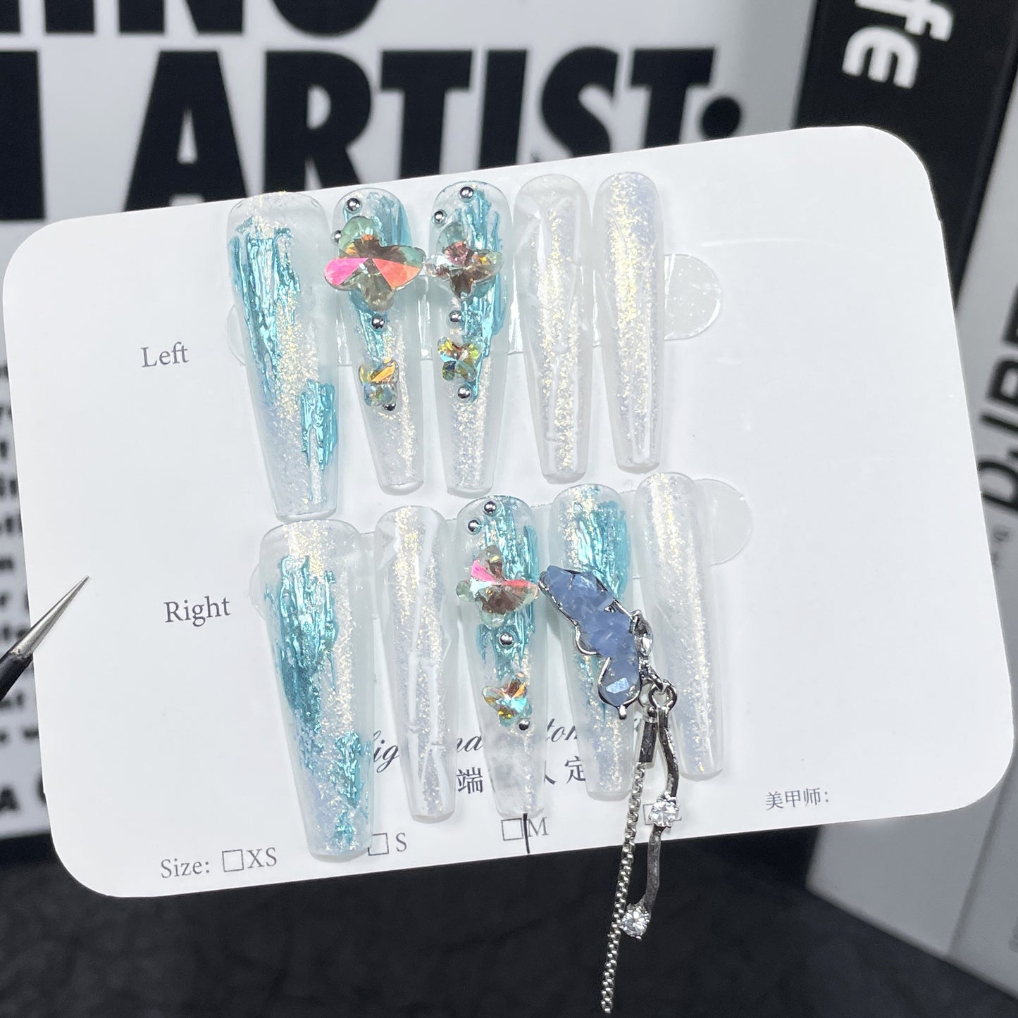 Ice through flash Handmade press on nails irregular shape manicure 4cm thin dog super long ladder wearable fake nails｜365nails
