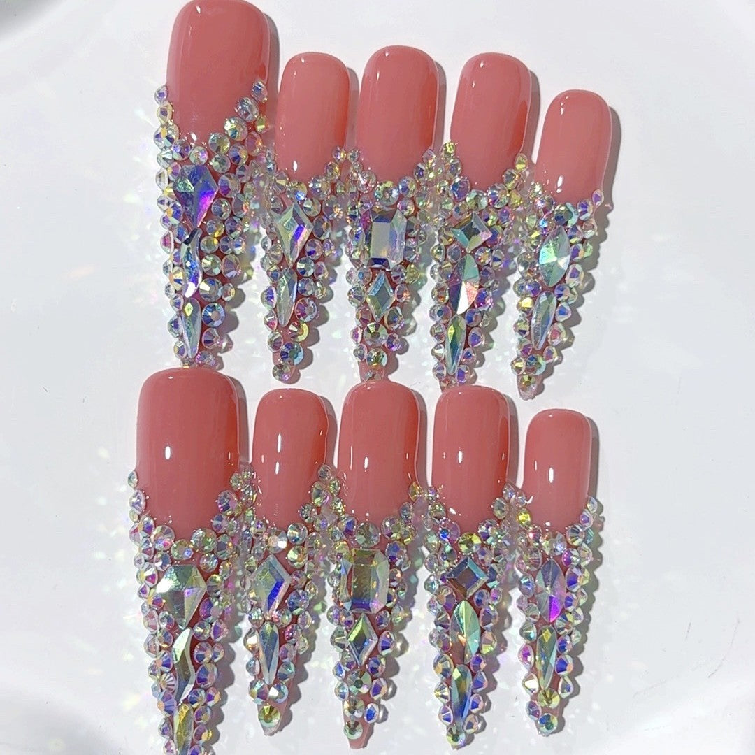 Coral Crystal Drip Extra Long Press On Nails