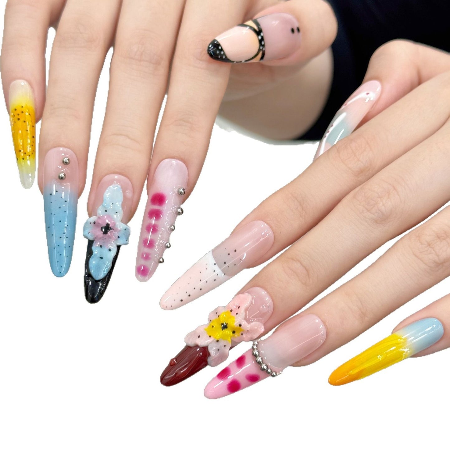 Purely hand-carved  big flower summer manicure advanced light luxury press on nails | 365nails