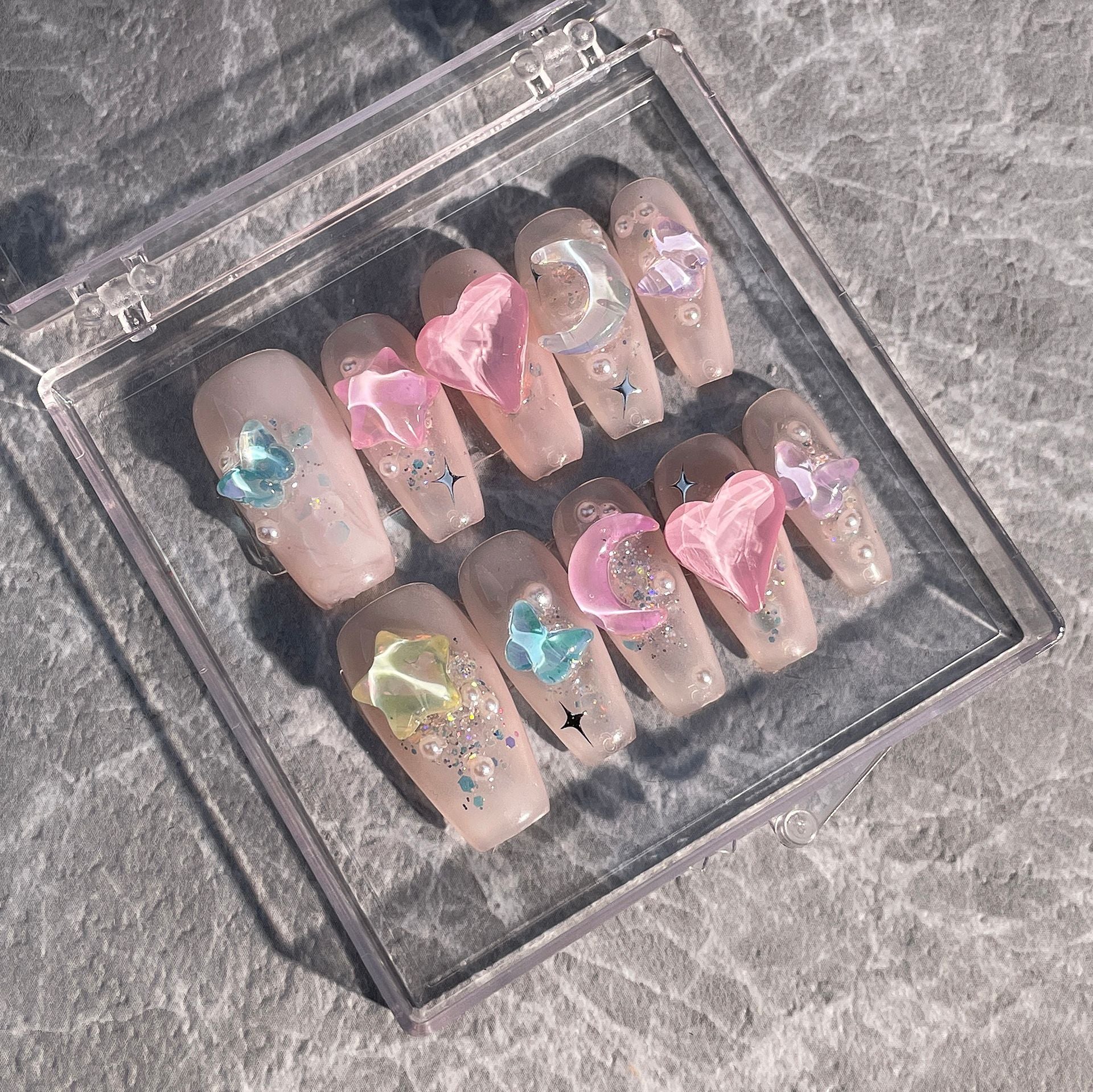 Handmade Press-on Nails Summer Sweetheart Candy Color Ice Transparent Mocha Diamond Nail Patch Wearable Nail Patch Finished Product｜365nails