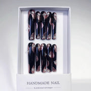 365nails: "Midnight Rose Glam" – Unhas Postiças Artesanais Extra Longas Quadradas Pretas e Rosas Metálicas com Strass