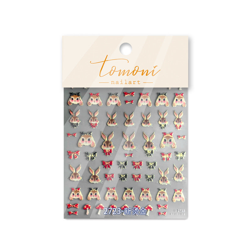 365nails: "Cute Bunny with Bow Tie-Dye Gold" – nail art stickers