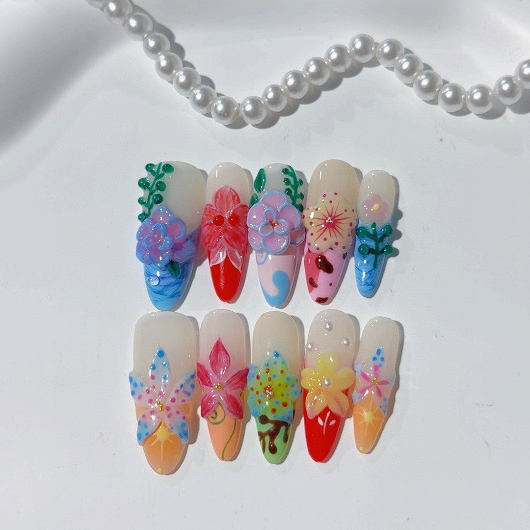 Rainbow Garden: "Mixed Floral" – Almond Press-On Nails