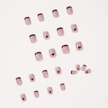 Café French Love Press em unhas postiças macias acabadas, unhas removíveis ｜365nails