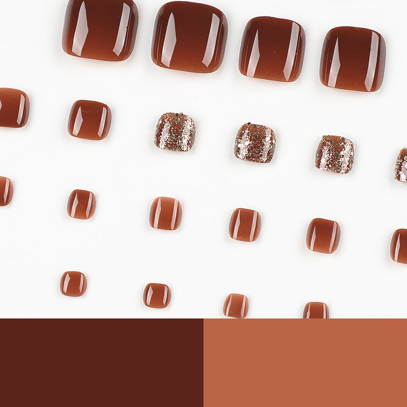 Brown Glitter Toe Nails with Chic Shimmer Accents
