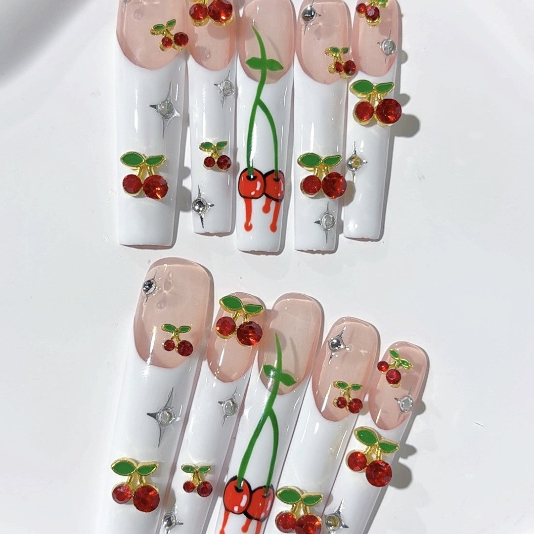 Cherry Garden French Crystal Press On Nail Set