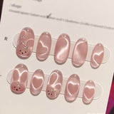 Paquete de 24 almohadillas para uñas con lazo en forma de ojo de gato, de color rosa dulce, para uñas postizas de 365nails