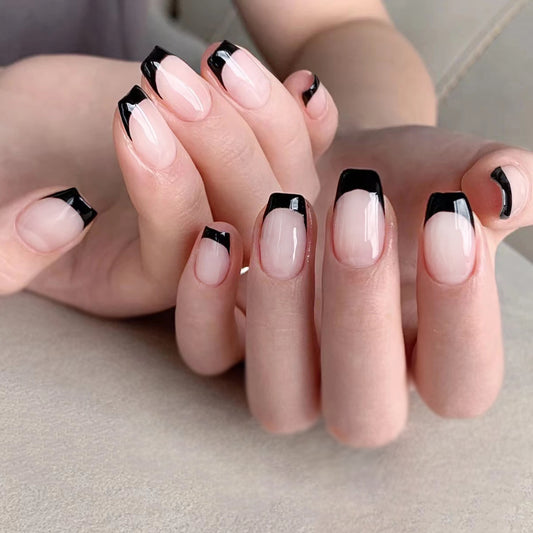 Wear nail piece black French short ballet wear nail short wholesale fake nail press on nails｜365nails