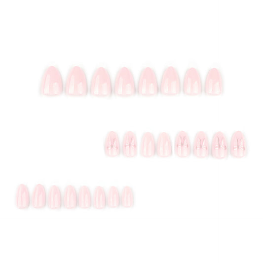 Simple almond silver bow press-on nails