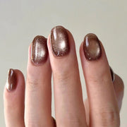 Yiwu wears short nail pads, short round dark brown solid color white cat eye manicure wears fake nails wholesale｜365nails