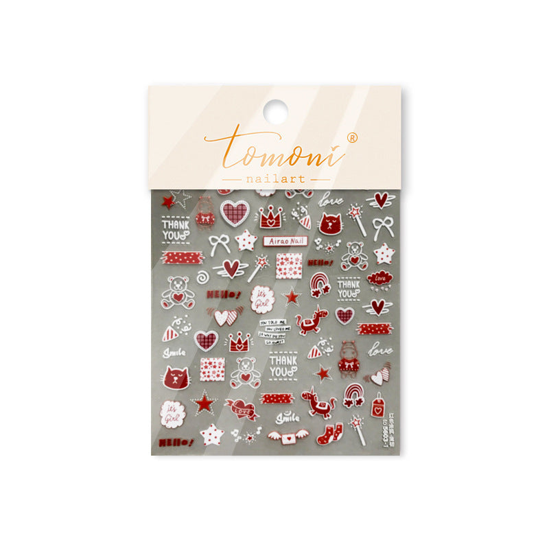 Red & White Festive Doodle: "Sweet Holiday Doodle" – 5D Embossed Nail Sticker