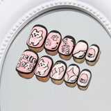 Unhas postiças de coelho rosa fofas, estampas de unhas postiças, fofas e brincalhonas, para crianças, armadura para roupas infantis ｜365nails