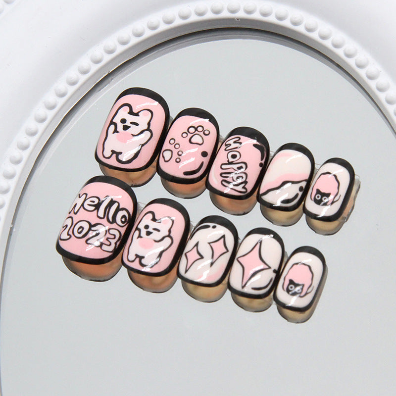 Unhas postiças de coelho rosa fofas, estampas de unhas postiças, fofas e brincalhonas, para crianças, armadura para roupas infantis ｜365nails