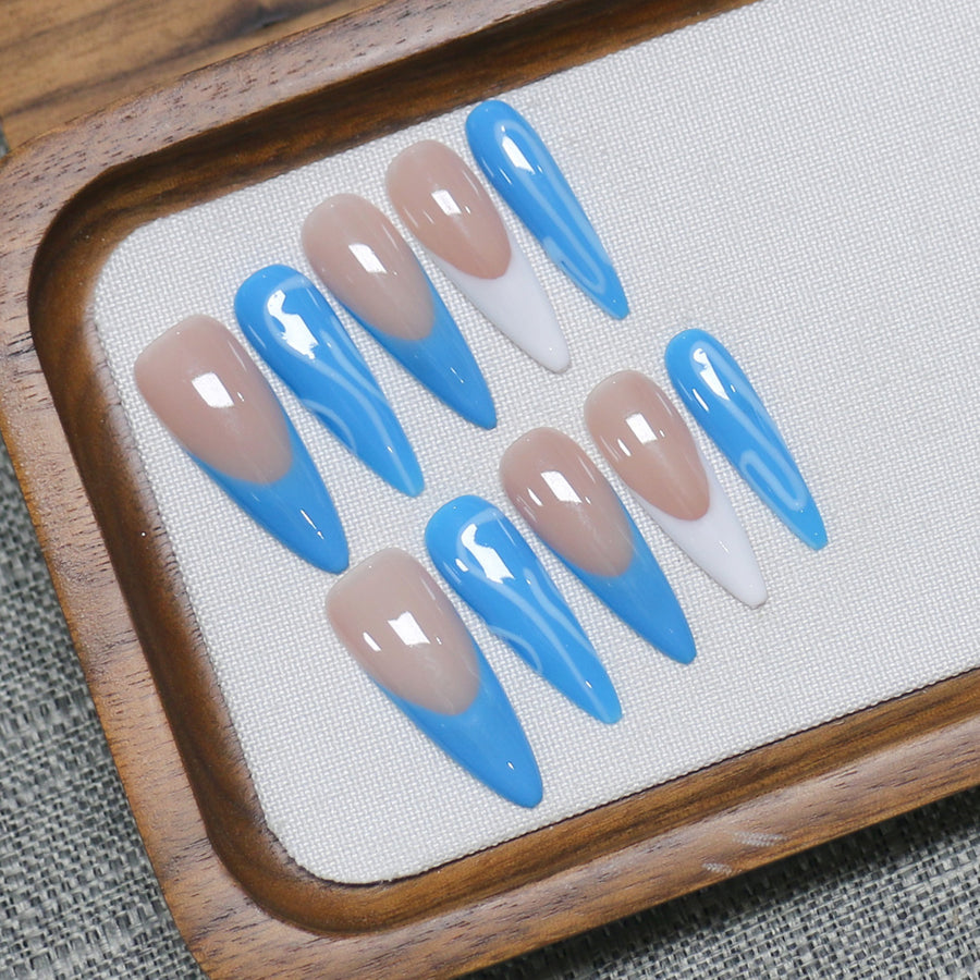 Azure Breeze: "Cyan Tide" – Long Stiletto Press-On Nails
