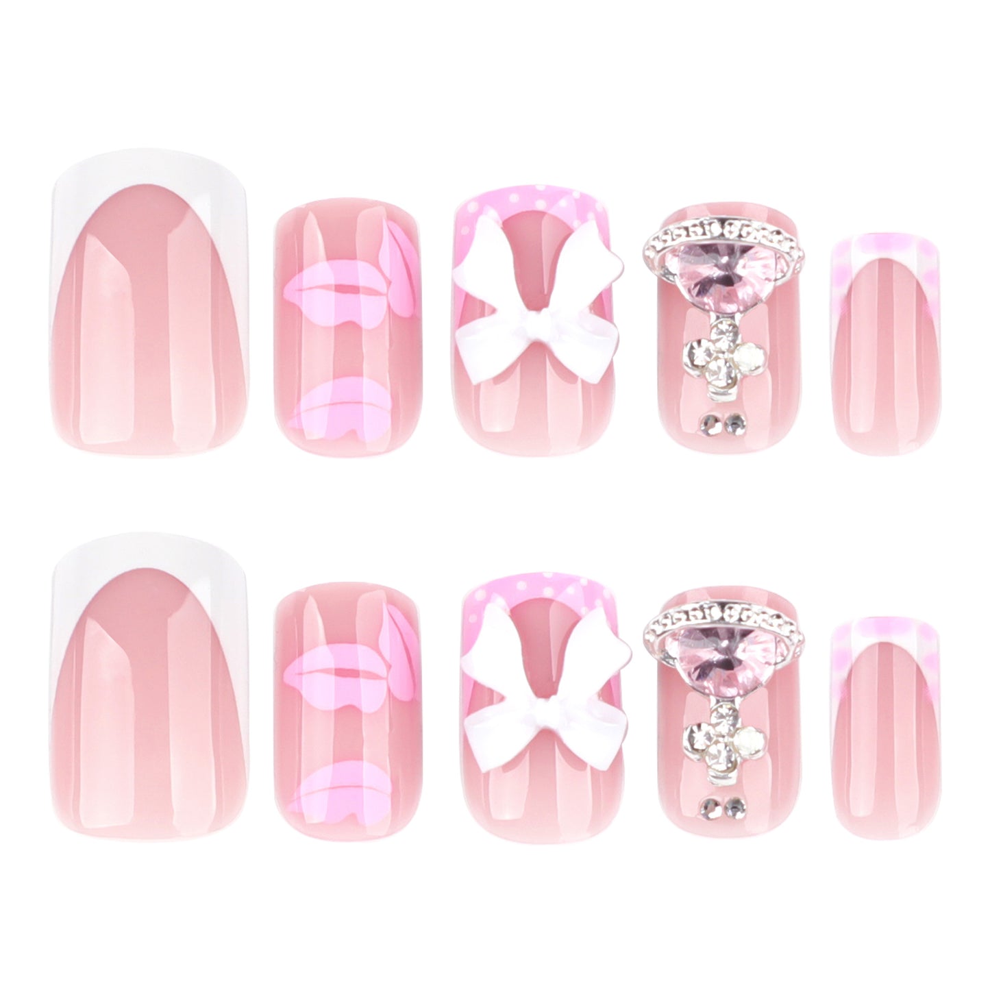 Sweet pink lip print  short  French white manicure  short square ｜365nails