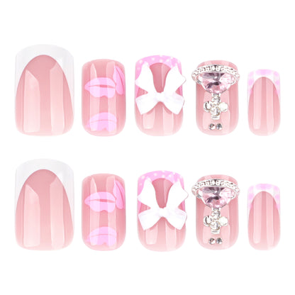 Sweet pink lip print  short  French white manicure  short square ｜365nails