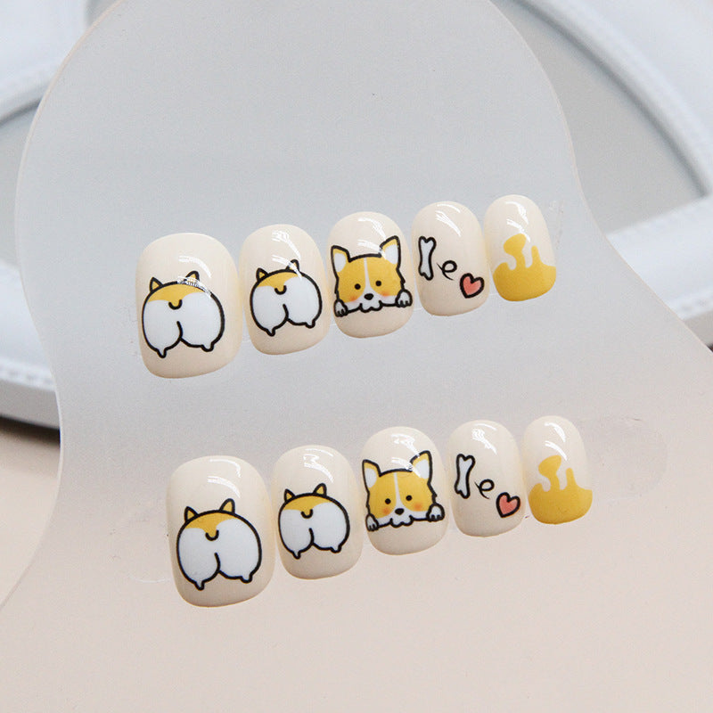 Filhote de Corgi fofo removível Love unhas infantis ｜ 365nails
