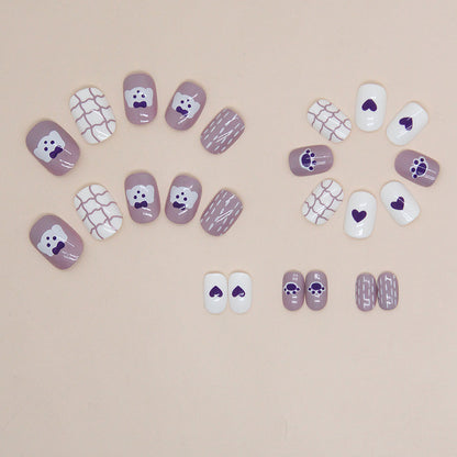 Taro color graffiti cute bear love manicure kids nails｜365nails