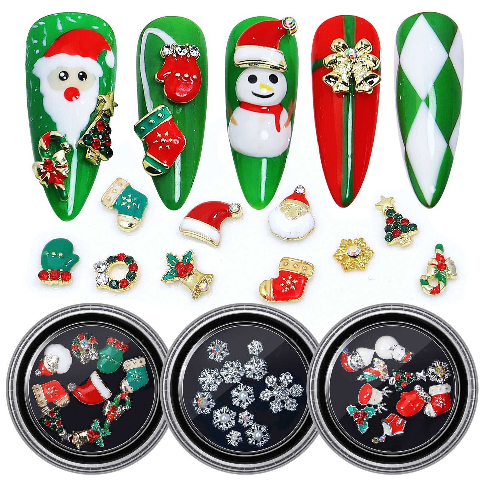Christmas Nail Charms Mix – Festive 3D Santa & Snowflake Decorations (MOQ=3)