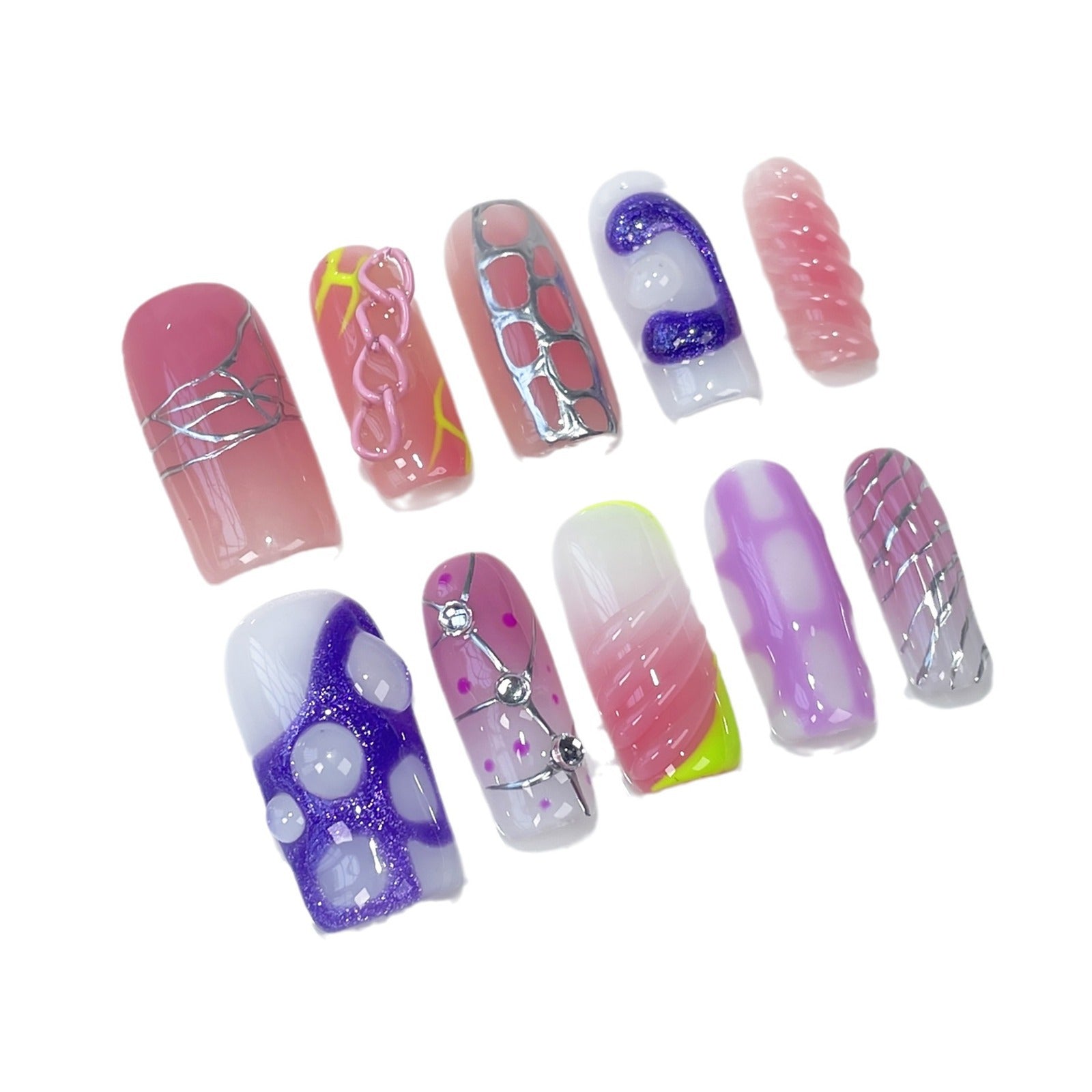 Adesivo de manicure personalizado em relevo, unhas postiças pintadas à mão, garota gostosa e descolada usando unhas postiças no atacado ｜365nails