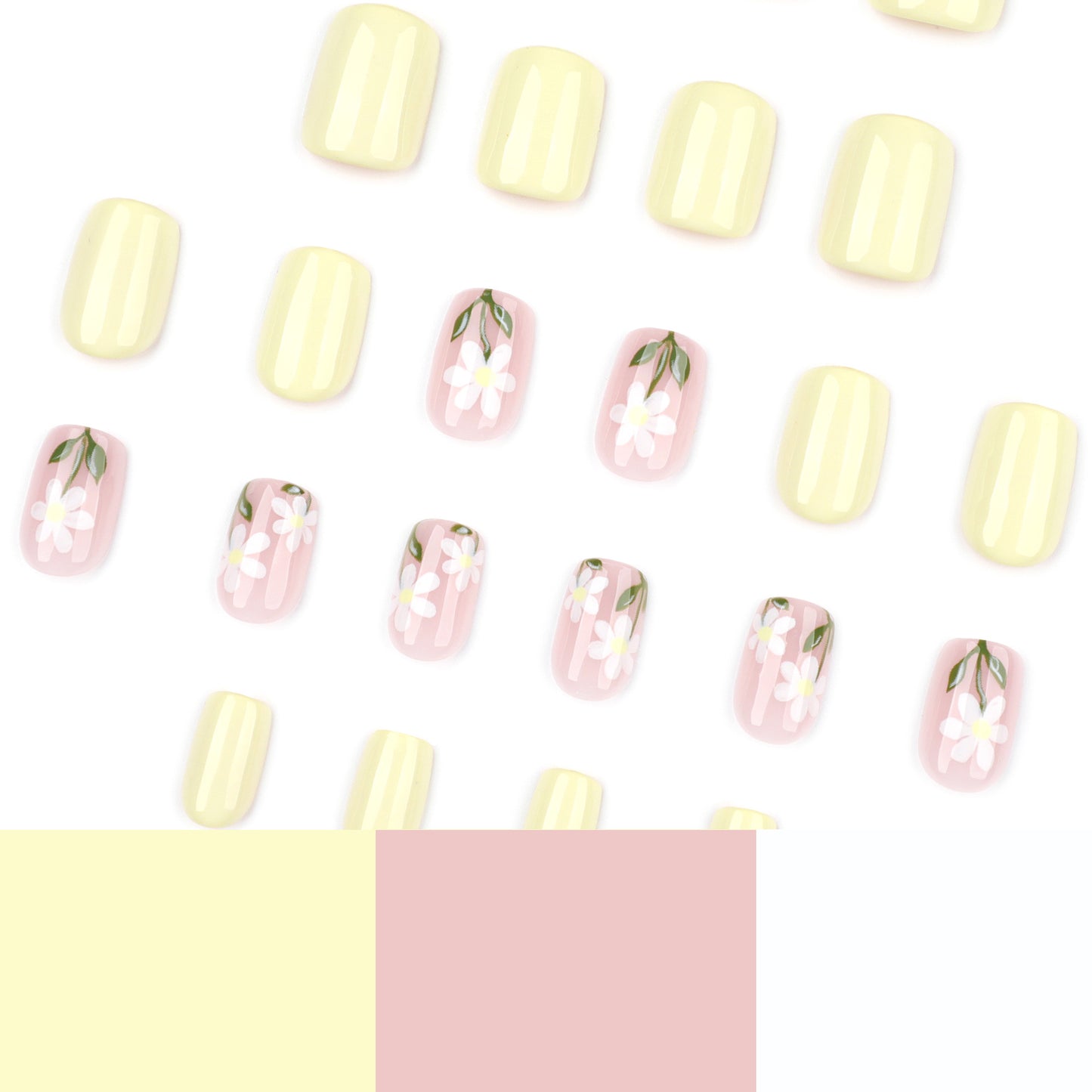 Uñas cortas cuadradas con diseño de viento de verano, con uñas postizas, diseño de margaritas pequeñas y frescas, venta al por mayor | 365nails