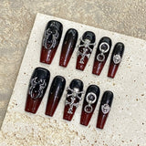 Purely handmade press on nails retro dark wind Kroxin nail art metal cross removable light therapy nail art sticker | 365nails