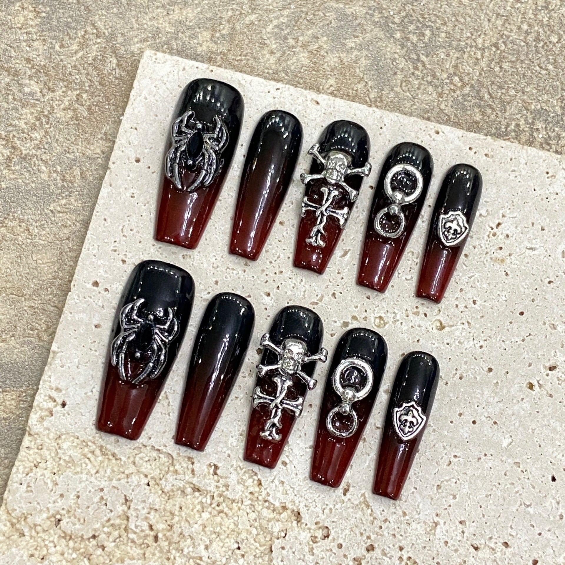 Purely handmade press on nails retro dark wind Kroxin nail art metal cross removable light therapy nail art sticker | 365nails