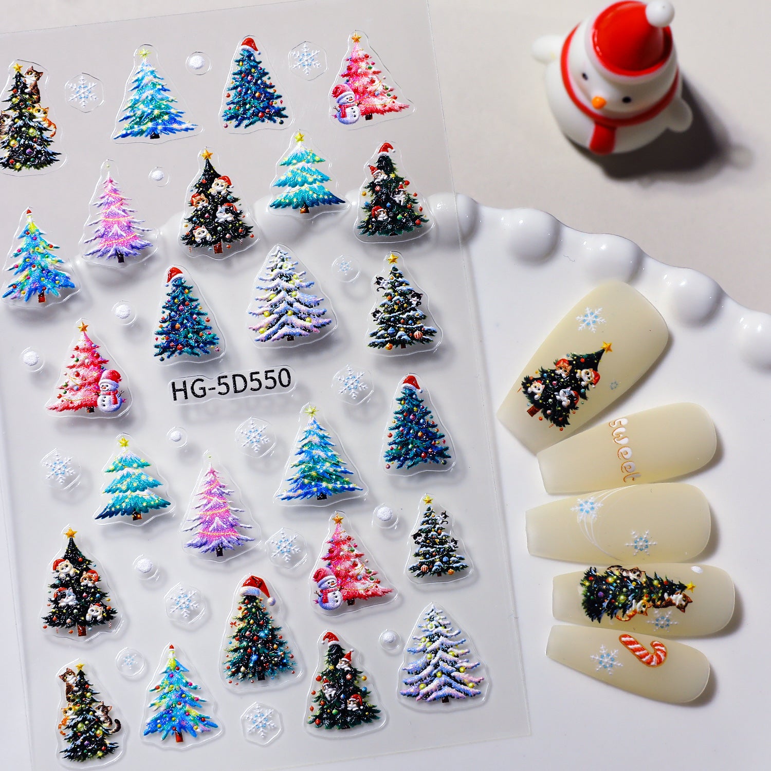 Original Christmas snowman manicure sticker 5D relief three-dimensional colored Christmas tree DIY nail sticker jewelry HG model