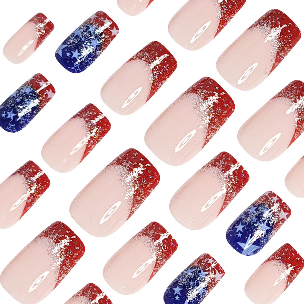 365nails: 독립기념일 그라데이션 글리터 스타 프레스온 네일