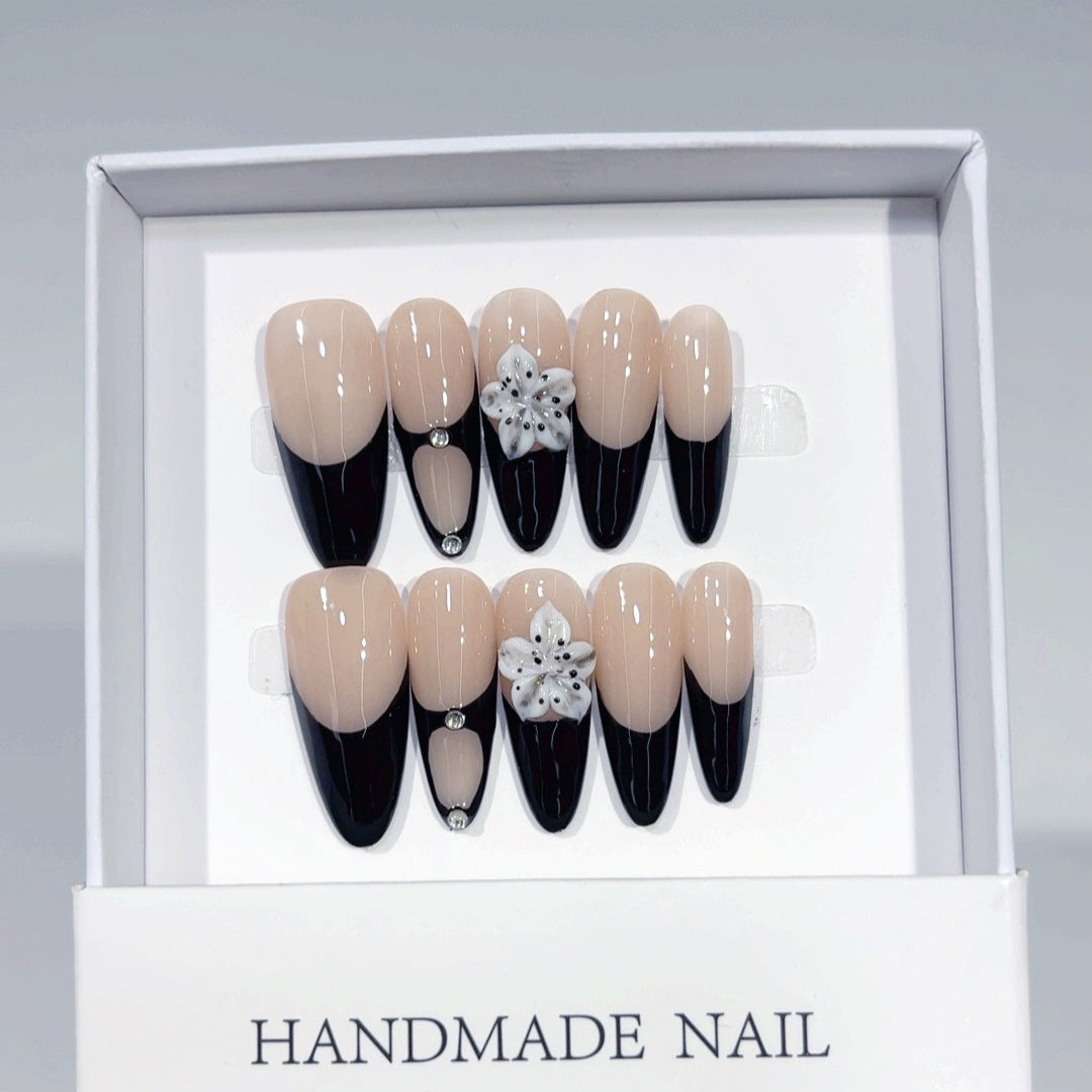 Dark Orchid: "Black French Orchid" – Almond Shape Handmade Press-On Nails