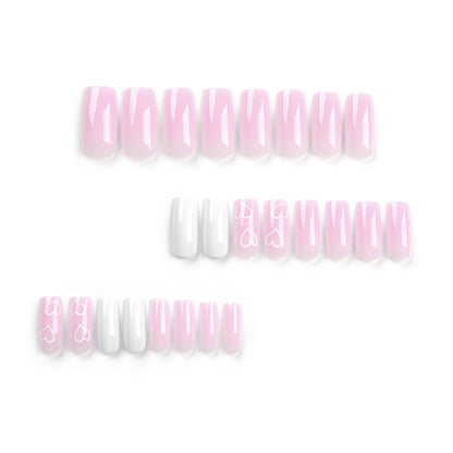 Simple Love Valentine's Day Wear Nail Pink White Medium and Long Square Nail Art Wear Nail Patch Nail Patch Wholesale｜365nails