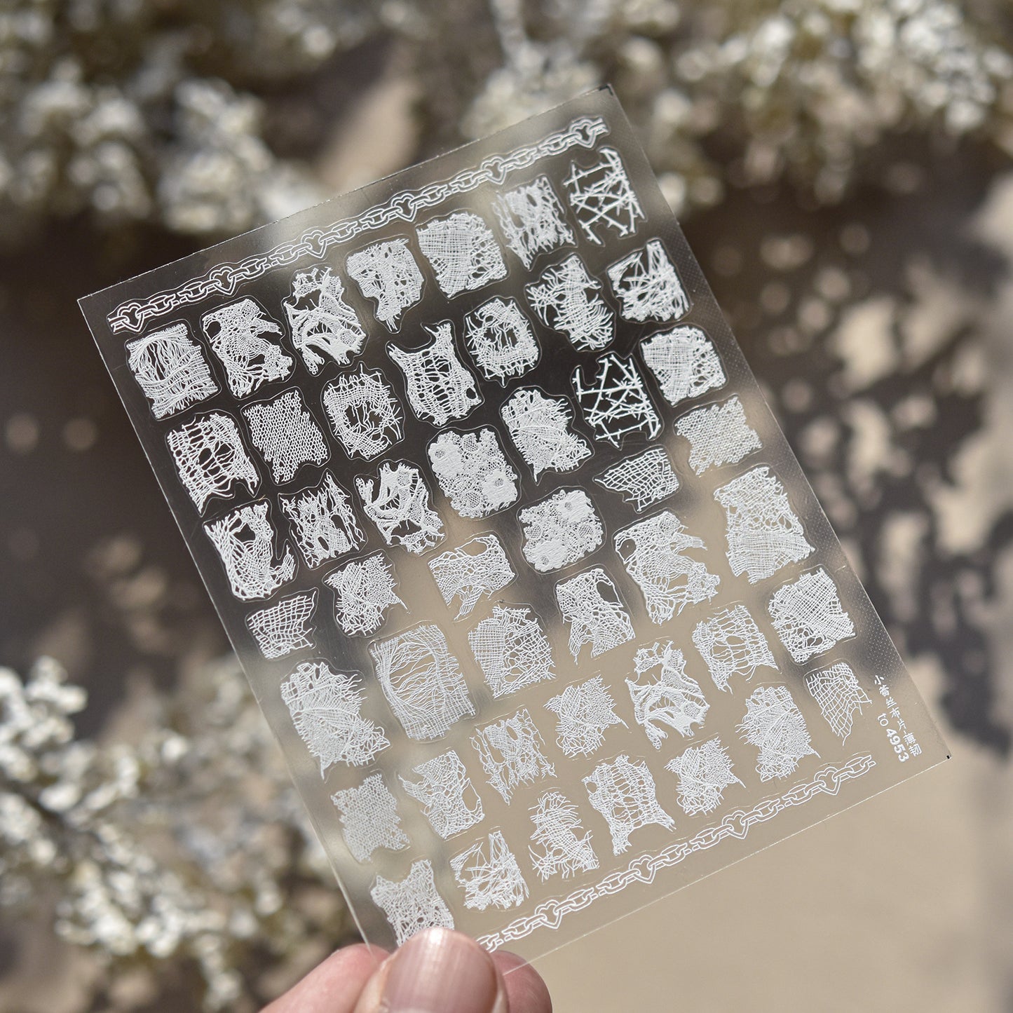 3D Embossed Spider Web Lace Nail Stickers – White Sheer Mesh Texture Set