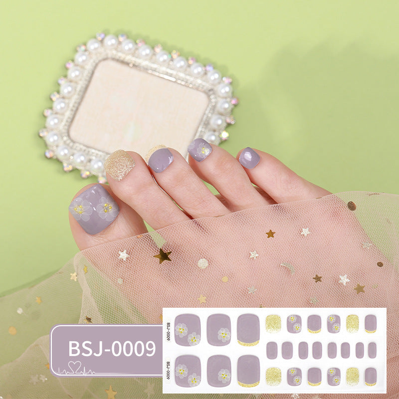 Semi-Cured Gel Nail Strips 3D Floral Glossy Toe Design (MOQ=3)