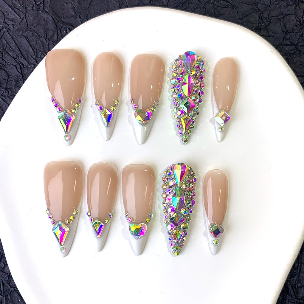 Nude French Crystal Statement Glam Press On Nails