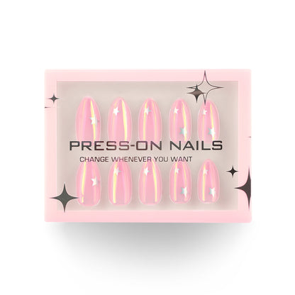 Silver star manicure 30pcs fake nails  short almond nail