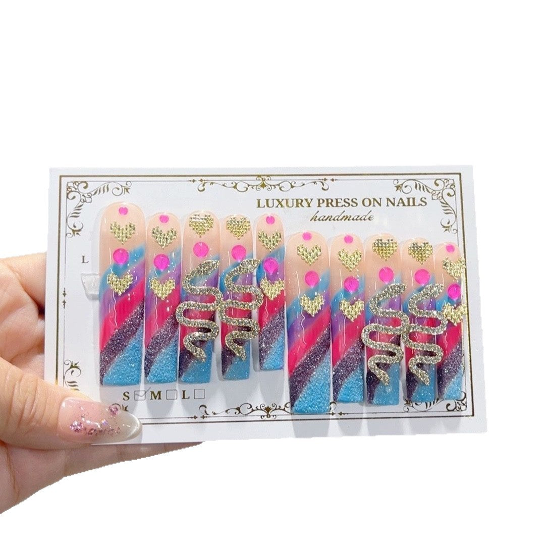Colorful Gold Snake Extra Long Coffin Press On Nails