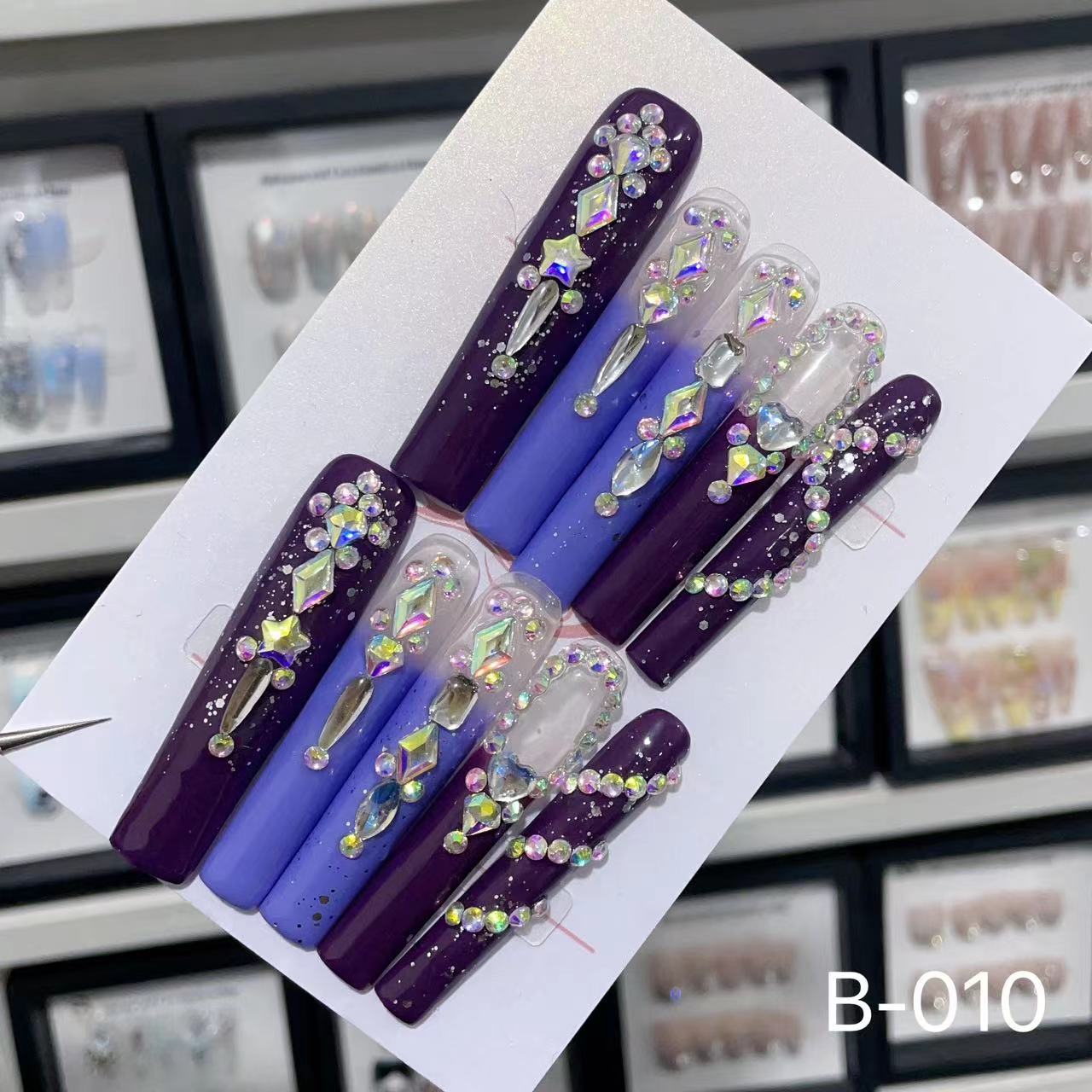 Extra Long 5.5cm Water Pipe Press-On Nails | Handmade Collection | Round Shape