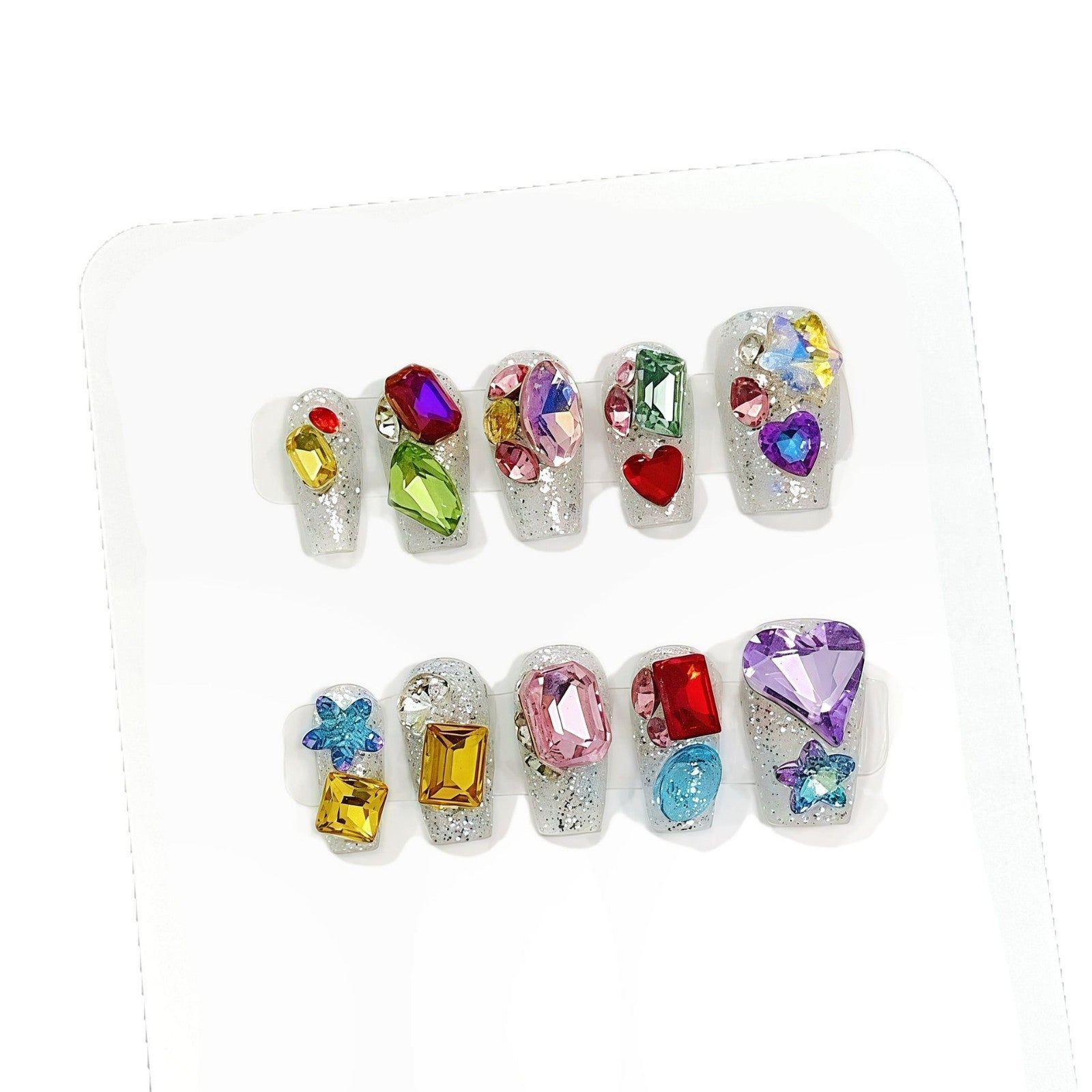 365nails: "Candy Gem" – Multi-Color Diamond & Glitter Handmade Short Square Nails