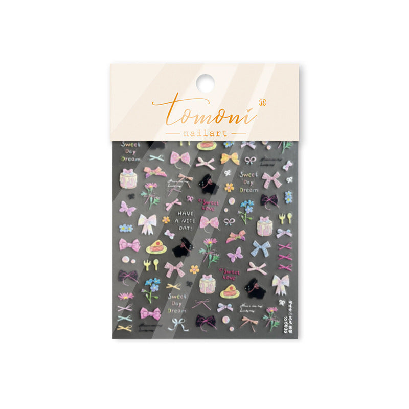 Sweet Bow & Dessert: "Kawaii Pastel" – 3D Embossed Nail Sticker