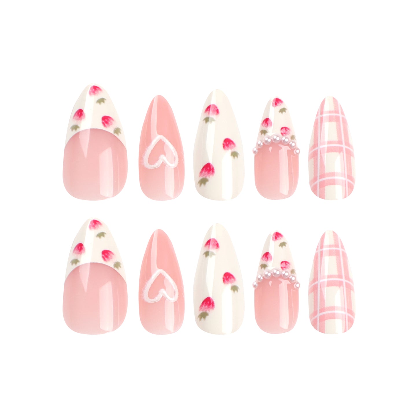 Gentle and sweet wind manicure tablets, fake nail love, strawberry wearing nail nail tablets Xiaohongshu nail stickers