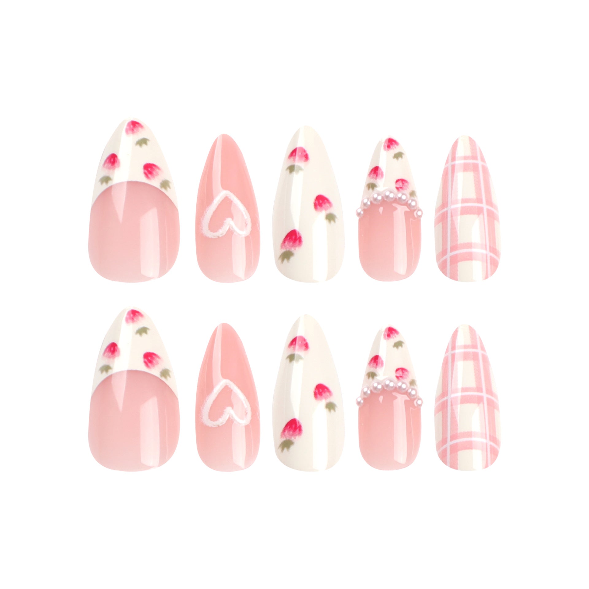 Gentle and sweet wind manicure tablets, fake nail love, strawberry wearing nail nail tablets Xiaohongshu nail stickers