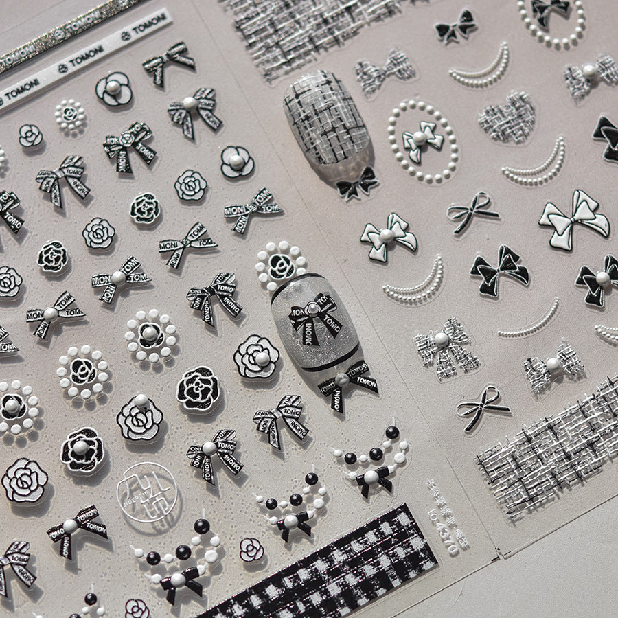 Tweed Bow Pearl Collection: "Chanel Bow" – 3D Embossed Nail Sticker