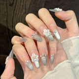 Gradient Silver Floral Embellished Press On Nails