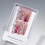 Pink Leopard Heart Crystal Glam Press On Nails