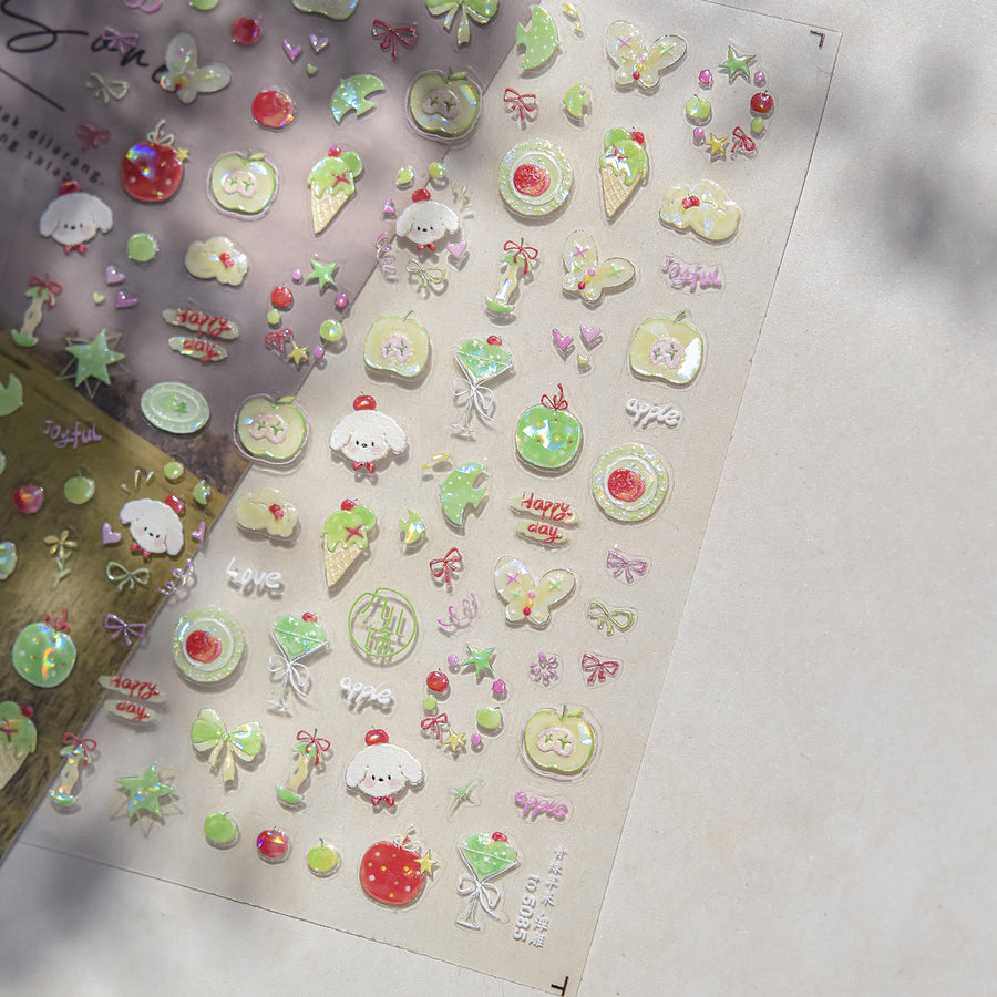 Sweet Teddy Bear: "Strawberry Picnic" – 3D Embossed Nail Sticker